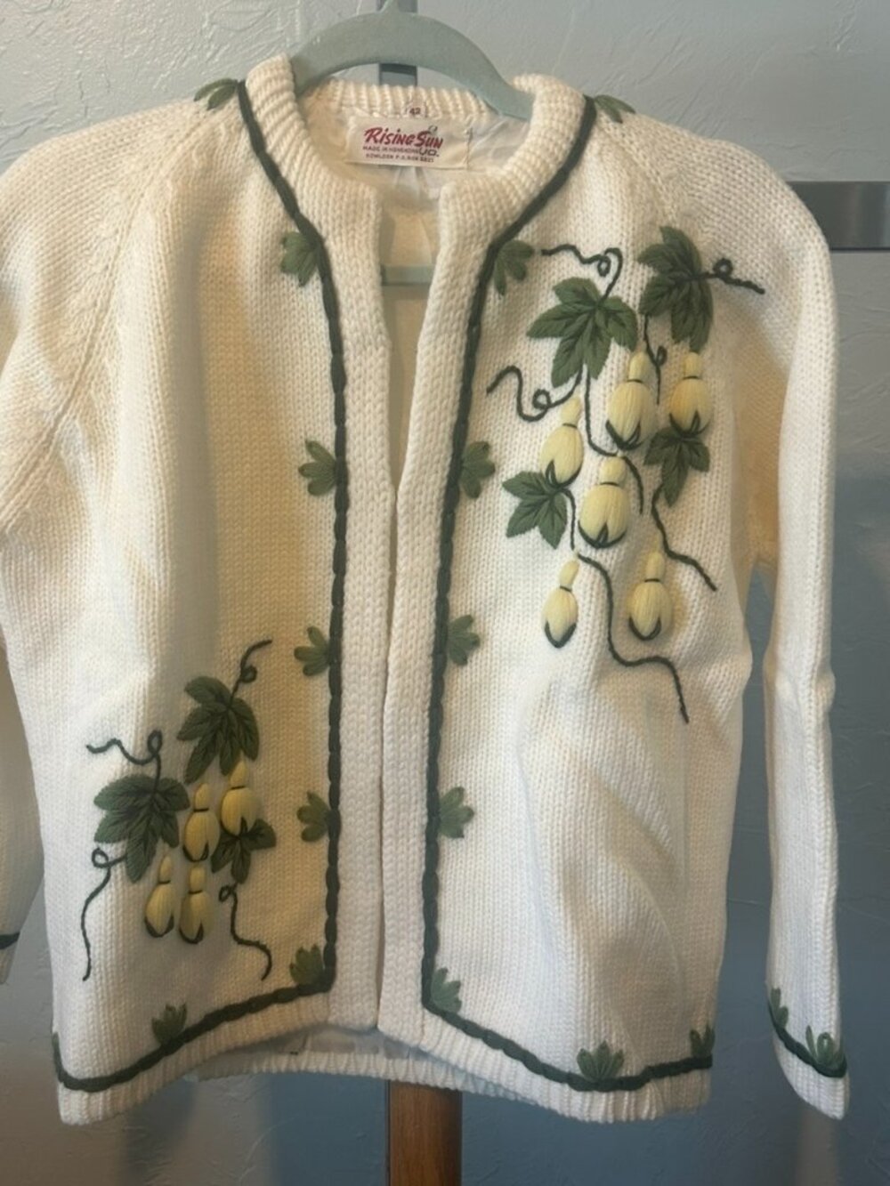 Vintage Rising Sun Co. Hand Embroidered Sweater Made in Hong Kong 42 Fully Lined